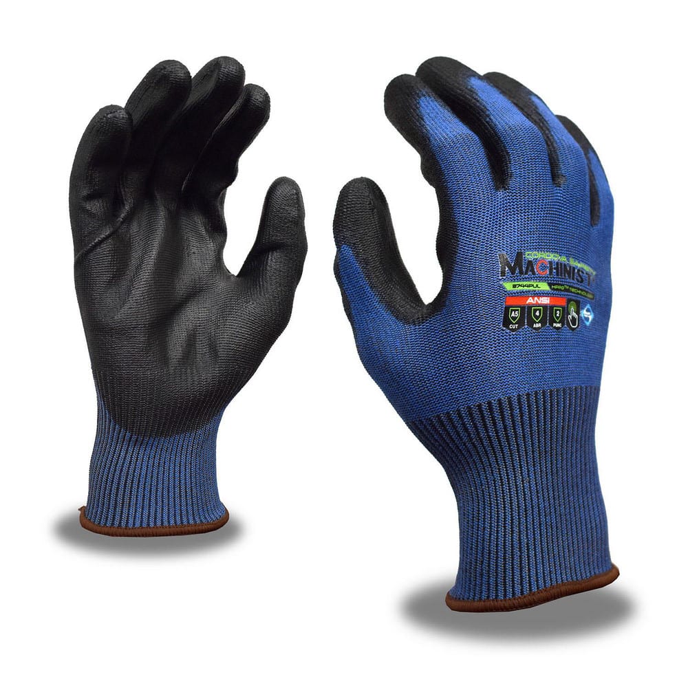 Puncture-Resistant Gloves:  Size  X-Large,  ANSI Cut  A5,  ANSI Puncture  3,  Polyurethane,   ™HPPG ™ High Performance Polyethylene Graphene Blue & Black,  Palm & Fingertips Coated,  Engineered Yarn Lined,  High Performance Polyethylene Graphene (HPPG) Ba