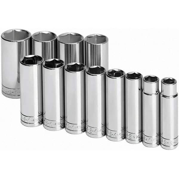 SK - 1/2" Drive Deep Socket Set - 1/2 to 1-1/4", Inch Measurement Standard - USA Tool & Supply