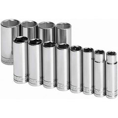 SK - 1/2" Drive Deep Socket Set - 1/2 to 1-1/4", Inch Measurement Standard - USA Tool & Supply