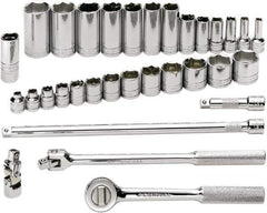 SK - 32 Piece 3/8" Drive Standard Deep Socket Set - 6 Points, 1/4 to 1", Inch Measurement Standard - USA Tool & Supply