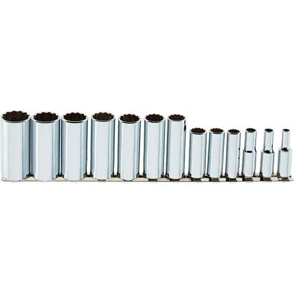 SK - 13 Piece 3/8" Drive Deep Well Socket Set - 12 Points, 1/4" to 1" Range, Inch Measurement Standard - USA Tool & Supply