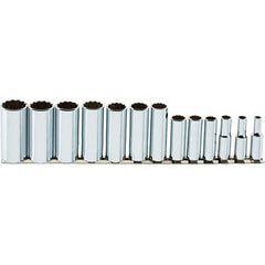 SK - 13 Piece 3/8" Drive Deep Well Socket Set - 12 Points, 1/4" to 1" Range, Inch Measurement Standard - USA Tool & Supply