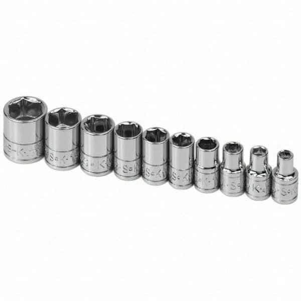 SK - 1/4" Drive Standard Socket Set - 3/16 to 9/16", Inch Measurement Standard - USA Tool & Supply