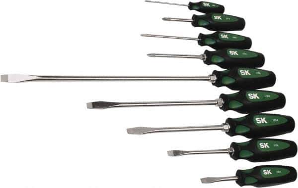 SK - 9 Piece Phillips & Slotted Screwdriver Set - Bit Sizes: Philips #0 to #2 - USA Tool & Supply