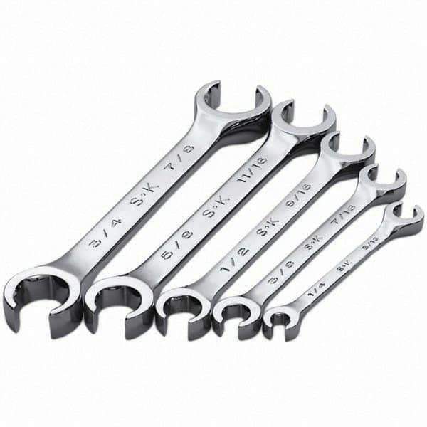 SK - 5 Piece, 1/4 x 5/16 to 3/4 x 7/8", Flare Nut Wrench Set - Inch System of Measurement, Chrome Finish - USA Tool & Supply