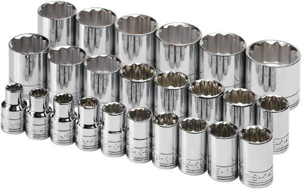 SK - 24 Piece 1/2" Drive Tethered Standard Socket Set - 12 Points, 10 to 36mm, Metric Measurement Standard - USA Tool & Supply