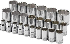 SK - 24 Piece 1/2" Drive Tethered Standard Socket Set - 12 Points, 10 to 36mm, Metric Measurement Standard - USA Tool & Supply