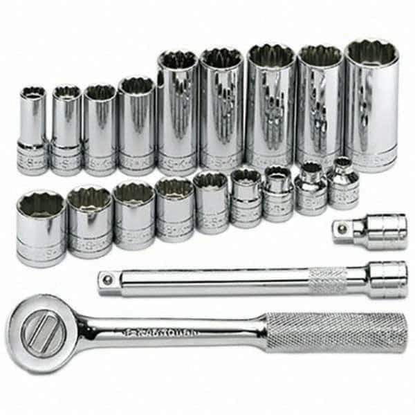 SK - 3/8" Drive Standard Deep Socket Set - 1/4 to 7/8", Inch Measurement Standard - USA Tool & Supply