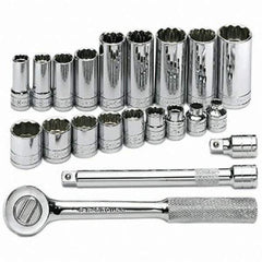 SK - 3/8" Drive Standard Deep Socket Set - 1/4 to 7/8", Inch Measurement Standard - USA Tool & Supply