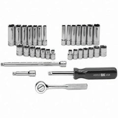 SK - 1/4" Drive Standard Deep Socket Set - 1/4 to 1/2", 6 to 12mm, Inch/Metric Measurement Standard - USA Tool & Supply