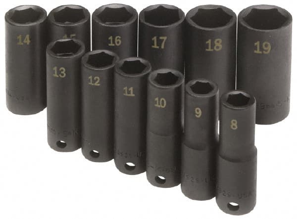 SK - 12 Piece 3/8" Drive Deep Well Impact Socket Set - USA Tool & Supply