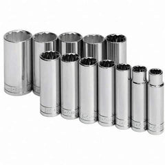 SK - 1/2" Drive Deep Socket Set - 1/2 to 1-1/4", Inch Measurement Standard - USA Tool & Supply