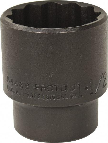 Proto - 1-1/2", 1/2" Drive, Standard Hand Socket - 12 Points, 2-1/4" OAL, Alloy Steel, Black Finish - USA Tool & Supply