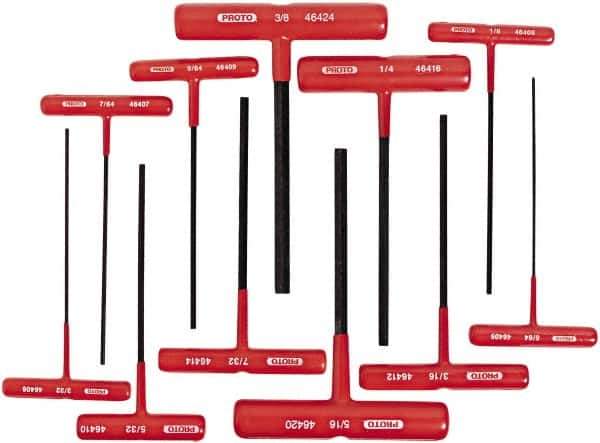 Proto - 11 Piece T-Handle Hex Key Set - Hex Range 5/64 to 3/8" - USA Tool & Supply