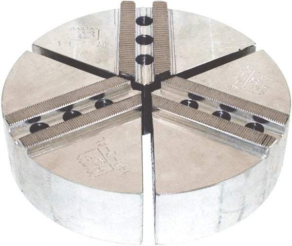 H & R Manufacturing - 12" Chuck Capacity, 1.5mm x 60° Serrated Attachment, Round Soft Lathe Chuck Jaw - 3 Jaws, Aluminum, 1.181" Btw Mount Hole Ctrs, 6" Long x 15" Wide x 2" High, 0.827" Groove, 16mm Fastener - USA Tool & Supply