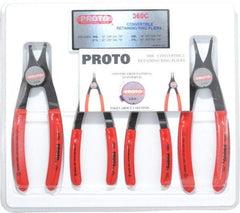 Proto - 4 Piece, 3/8 to 2" Bore, 1/4 to 2" Shaft, Convertible Retaining Ring Pliers Set - 0.038 to 0.07" Tip Diam Range - USA Tool & Supply