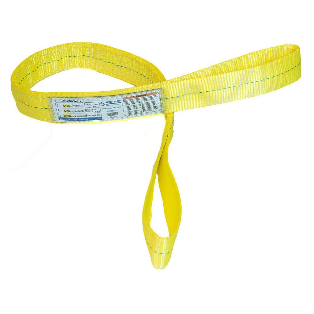 Slings & Tiedowns (Load-Rated); Sling Type: Eye & Eye; Length (Feet): 12; Vertical Capacity (Lb.): 6400; Choker Capacity (Lb.): 5000; Width (Inch): 2; Basket Capacity (Lb.): 12800; Eye Type: Flat Eye; Sling Material: Polyester; Sling Width: 2 in; Eye Leng