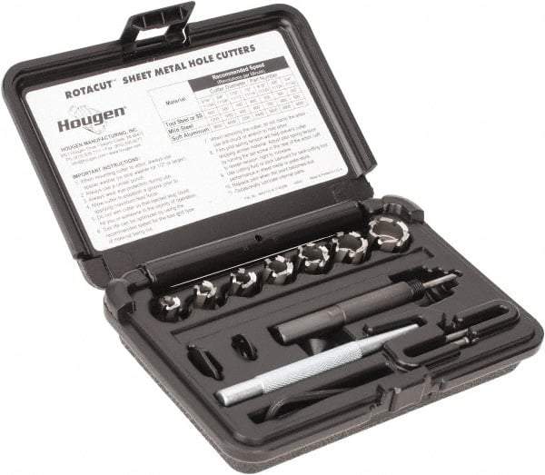 Hougen - 10 Piece, 5/16 to 3/4" Cutter Diam, 1/4" Cutting Depth, High Speed Steel Annular Cutter Set - Bright Finish, 3/8" Shank Diam, 5/16, 3/8, 7/16, 1/2, 9/16, 5/8, 3/4" Cutter Diams - USA Tool & Supply