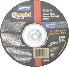 Norton - 24 Grit, 9" Wheel Diam, 1/4" Wheel Thickness, Type 28 Depressed Center Wheel - Aluminum Oxide, 6,600 Max RPM, Compatible with Angle Grinder - USA Tool & Supply