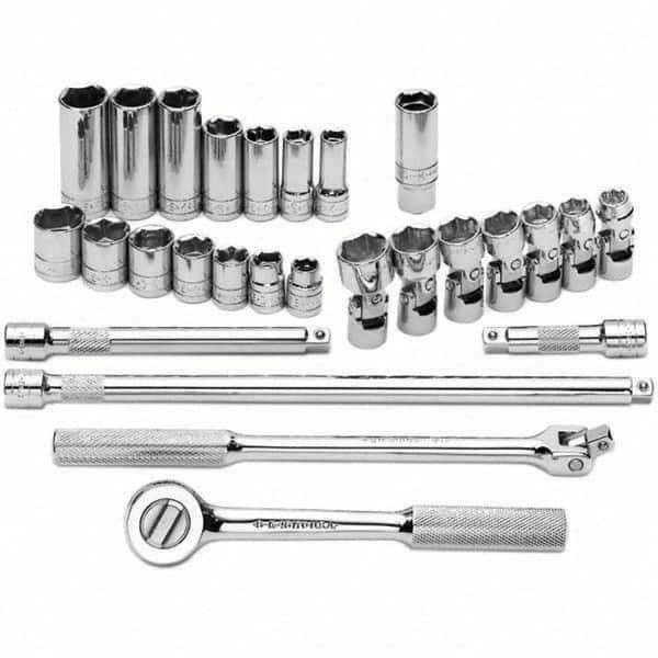 SK - 3/8" Drive Standard Deep Socket Set - 3/8 to 3/4", Inch Measurement Standard - USA Tool & Supply