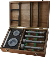 Mitutoyo - 9 Piece, 0.8 to 2", Carbide, TiN Coated, Hole Mechanical Inside Micrometer Set - 0.0002" Graduation, Ratchet Stop Thimble, Includes (2) Setting Rings, Extension & Fitted Plastic Case - USA Tool & Supply