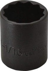 Proto - 1-1/16", 1/2" Drive, Standard Hand Socket - 12 Points, 1-5/8" OAL, Alloy Steel, Black Finish - USA Tool & Supply