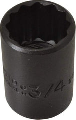 Proto - 3/4", 1/2" Drive, Standard Hand Socket - 12 Points, 1-1/2" OAL, Alloy Steel, Black Finish - USA Tool & Supply