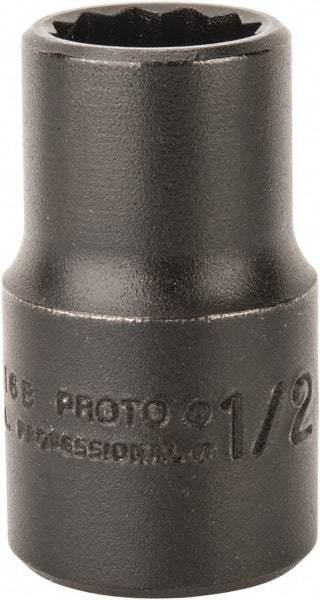 Proto - 1/2", 1/2" Drive, Standard Hand Socket - 12 Points, 1-1/2" OAL, Alloy Steel, Black Finish - USA Tool & Supply