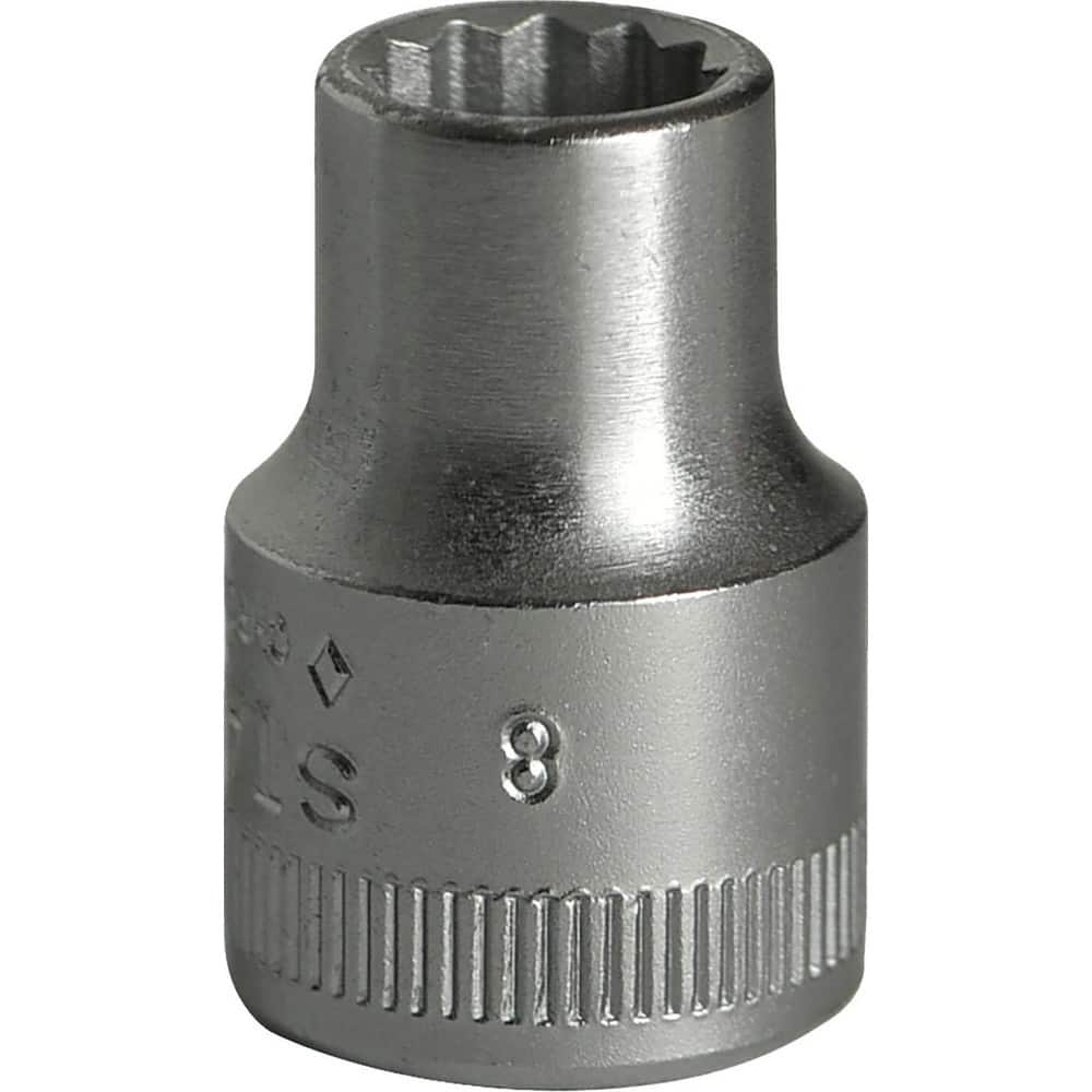 Hand Sockets; Socket Type: Standard; Drive Size: 3/8 in; Socket Size (mm): 8; Drive Style: Hex; Overall Length (Decimal Inch): 0.9100; Material: Steel; Insulated: No; Tether Style: Not Tether Capable; Features: Anti-Slip Drive profile; Thin wall; Coating/