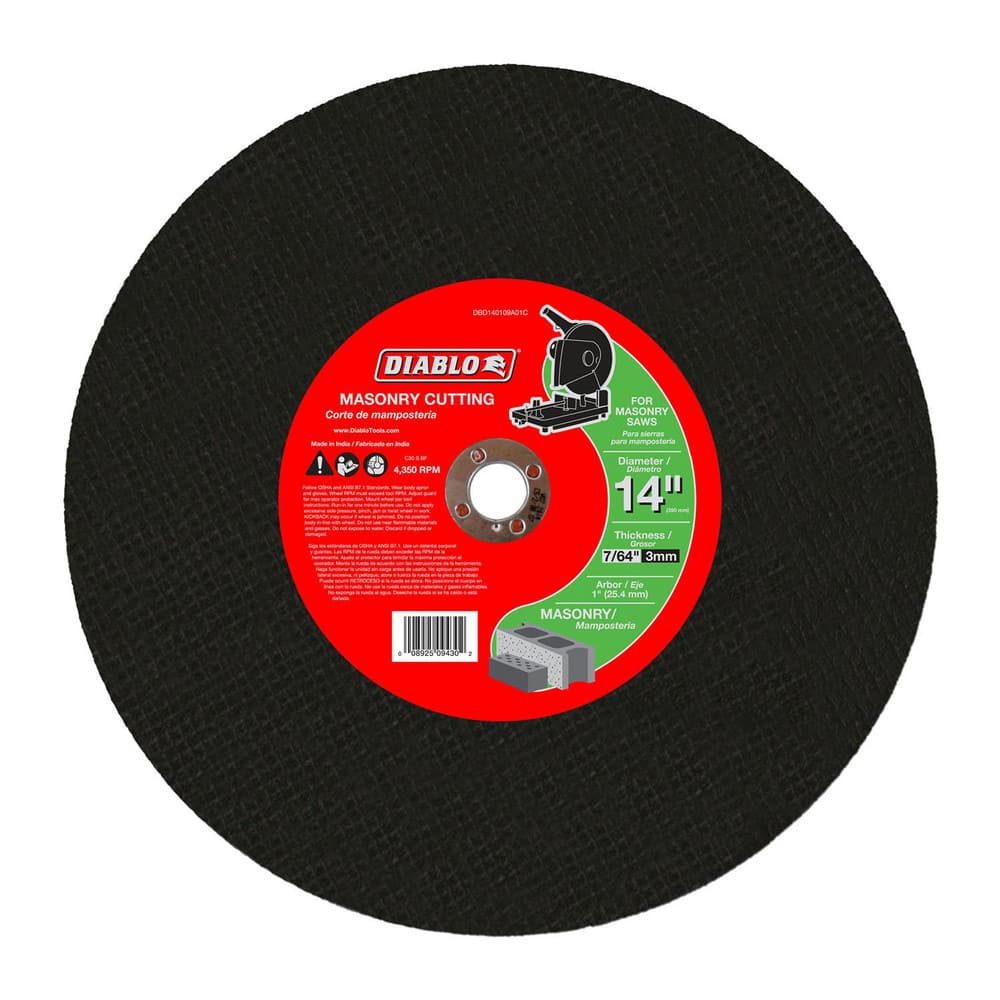 Cutoff Wheels; Wheel Type Number: Type 1; Wheel Diameter (Inch): 14; Wheel Thickness (Inch): 7/64; Hole Size: 1; Abrasive Material: Silicone Carbide Blend; Maximum Rpm: 4350.000; Hole Shape: Round; Wheel Color: Black