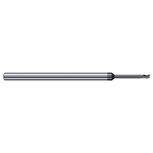 Variable Helix End Mills for Exotic Alloys - 0.0300″ Cutter Diameter × 0.0450″ Length of Cut × 0.1560″ (5/32″) Reach Carbide Square End Mill for Exotic Alloys, 3 Flutes, AlTiN Nano Coated - Exact Industrial Supply