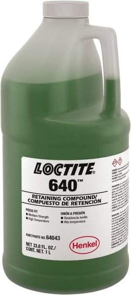 Loctite - 1 L, Green, High Strength Liquid Retaining Compound - Series 640, 24 hr Full Cure Time - USA Tool & Supply