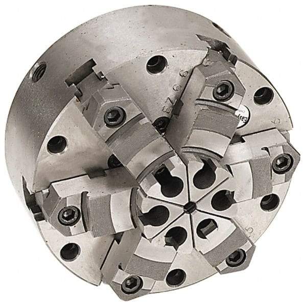 Pratt Burnerd America - 6 Jaws, 16" Diam, Self Centering Manual Lathe Chuck - Plain Back Mount Spindle, Adjustable, Reversible, 1,300 Max RPM, 4.56" Through Hole Diam, Forged Steel - USA Tool & Supply