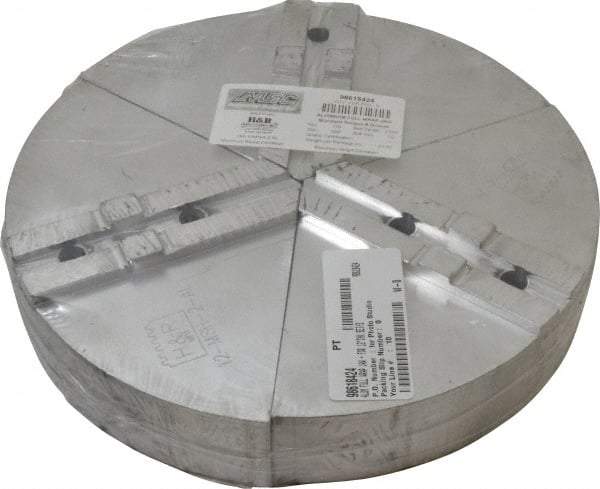 H & R Manufacturing - Tongue & Groove Attachment, Round Soft Lathe Chuck Jaw - 3 Jaws, Aluminum, 2-1/2" Btw Mount Hole Ctrs, 6" Long x 12" Wide x 2" High, 1/2" Groove - USA Tool & Supply
