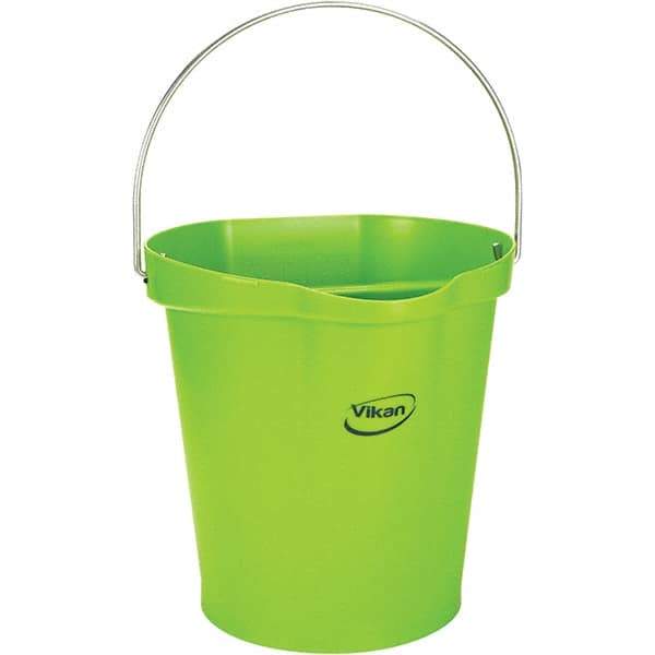 Vikan - 3 Gal, 12-1/2" High, Polypropylene Round Lime Green Single Pail with Pour Spout - Handle Included, 12.81" Top Diam - USA Tool & Supply