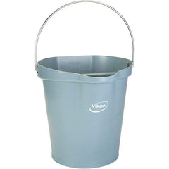 Vikan - 3 Gal, 12-1/2" High, Polypropylene Round Gray Single Pail with Pour Spout - Handle Included, 12.81" Top Diam - USA Tool & Supply