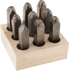 C.H. Hanson - 9 Piece, 1/2" Character Steel Stamp Set - Figures, Reverse - USA Tool & Supply