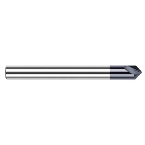 Engraving Cutters - 0.1250″ (1/8″) Shank Diameter × 0.0075″ Radius × 60° included Carbide Marking Cutter, 2 Flutes, AlTiN Coated - Exact Industrial Supply