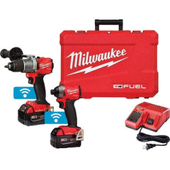 Milwaukee Tool - 18 Volt Cordless Tool Combination Kit - Includes 1/2" Drill/Driver & 1/4" Impact Driver, Lithium-Ion Battery Included - USA Tool & Supply