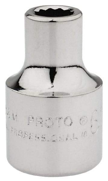 Proto - 3/8" Drive, Standard Hand Socket - 12 Points, 1-3/32" OAL, Chrome Finish - USA Tool & Supply