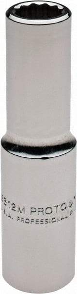 Proto - 1/2" Drive, Deep Hand Socket - 12 Points, 3-1/4" OAL, Chrome Finish - USA Tool & Supply