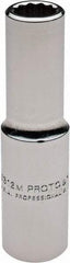 Proto - 1/2" Drive, Deep Hand Socket - 12 Points, 3-1/4" OAL, Chrome Finish - USA Tool & Supply