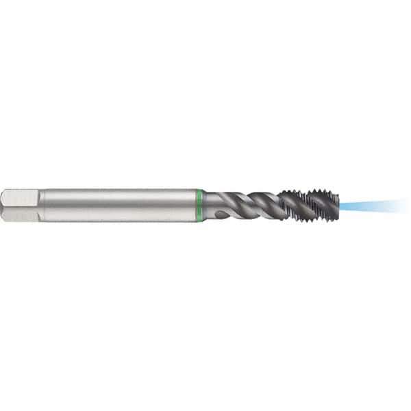 Guhring - M6x1.00 Metric 3 Flute 6H Modified Bottoming Spiral Flute Tap - High Speed Steel, TiCN Finish, 80mm OAL, Right Hand Flute, Right Hand Thread, D4/D5, Series 1152 - USA Tool & Supply