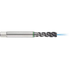 Guhring - M6x1.00 Metric 3 Flute 6H Modified Bottoming Spiral Flute Tap - High Speed Steel, TiCN Finish, 80mm OAL, Right Hand Flute, Right Hand Thread, D4/D5, Series 1152 - USA Tool & Supply