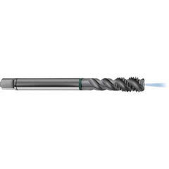 Guhring - M10x1.00 Metric 3 Flute 6H Modified Bottoming Spiral Flute Tap - High Speed Steel, TiCN Finish, 90mm OAL, Right Hand Flute, Right Hand Thread, D4/D5, Series 1294 - USA Tool & Supply