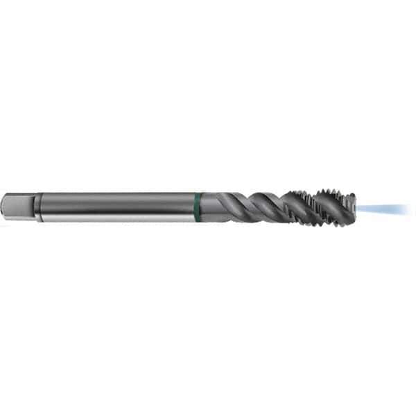 Guhring - M12x1.00 Metric 3 Flute 6H Modified Bottoming Spiral Flute Tap - High Speed Steel, TiCN Finish, 100mm OAL, Right Hand Flute, Right Hand Thread, D4/D5, Series 1294 - USA Tool & Supply
