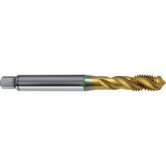 Guhring - M16x2.00 Metric 4 Flute 6H Modified Bottoming Spiral Flute Tap - High Speed Steel, TiN Finish, 110mm OAL, Right Hand Flute, Right Hand Thread, D13, Series 4311 - USA Tool & Supply
