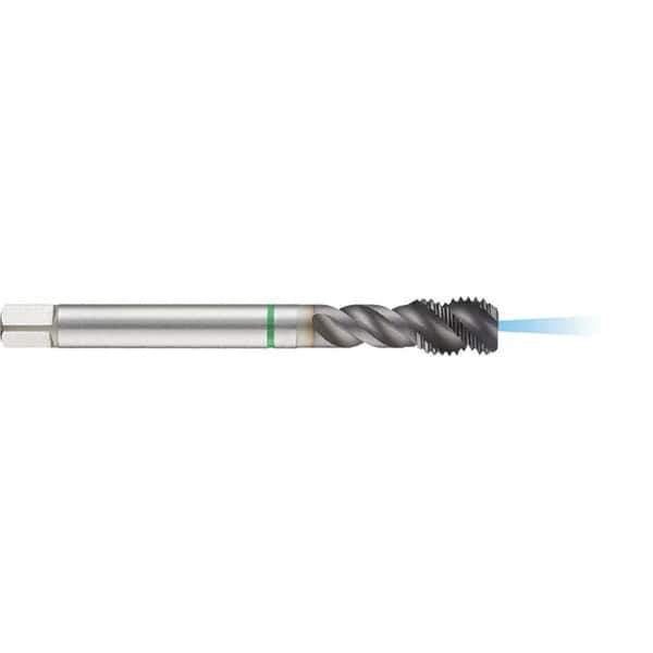 Guhring - M16x2.00 Metric 4 Flute 6H Modified Bottoming Spiral Flute Tap - High Speed Steel, TiCN Finish, 110mm OAL, Right Hand Flute, Right Hand Thread, D6/D7, Series 1293 - USA Tool & Supply