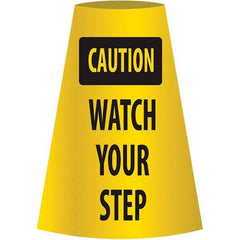 NMC - Caution - Watch Your Step, 21-3/4" Wide x 11" High, Polyethylene Floor Sign - Cone, Black on Yellow, For Restroom, Janitorial & Housekeeping - USA Tool & Supply