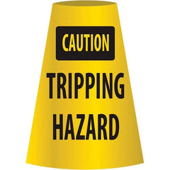 NMC - Caution - Tripping Hazard, 21-3/4" Wide x 11" High, Polyethylene Floor Sign - Cone, Black on Yellow, For Restroom, Janitorial & Housekeeping - USA Tool & Supply